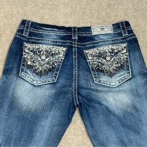 Miss Me Women’s Skinny Jeans 32 Mid-Rise Rhinestones Y2K Bling Rodeo Festival
